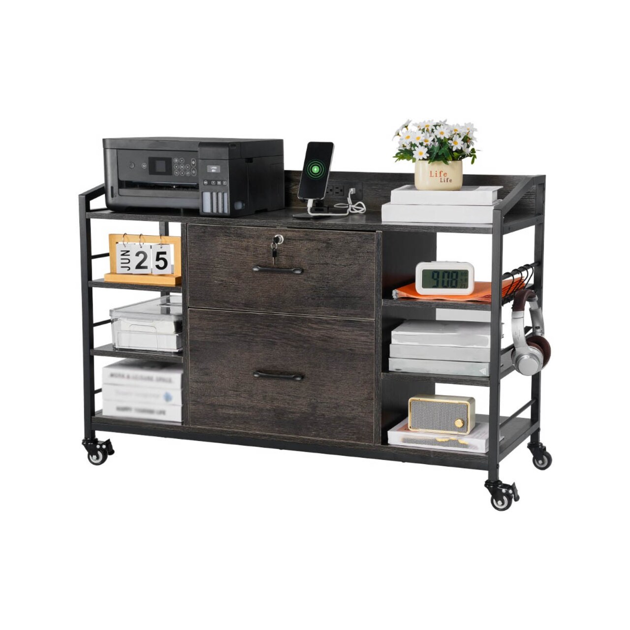 2 Drawer Metal File Cabinet Lateral Storage with Lock 6 Shelves for Letter A4 Legal